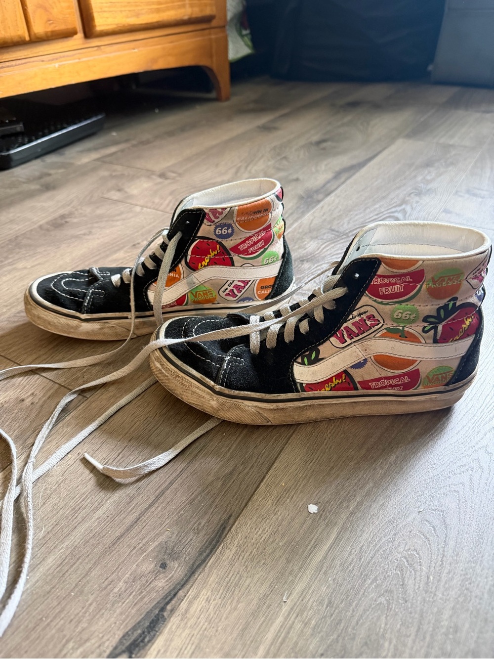 Vans Kids High-Top Sneakers in Black with Multicolor Fruit Graphics